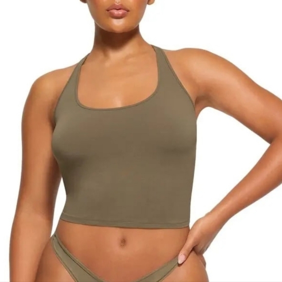 Skims New Vintage Cropped Tank Top Racerback Shirt Army Green 4X NWT - Picture 1 of 6